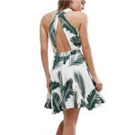 C/MEO COLLECTIVE  Witness Pine Maui Print Halter Neck Mini Dress in White/Green Photo 2