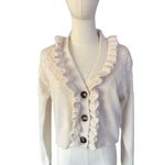 Tahari Elie Cream Ruffle Knit Cardigan Sweater Size M Medium Button Front Photo 1