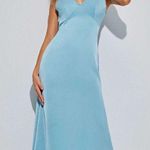 Cider  Baby Blue V Neck Halter Midi Dress Photo 0