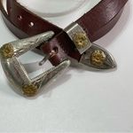Vtg Nickel Silver Hardware Belt Leather Floral Women 43'' Brown Western Cowgirl Photo 2