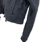 Free People  Quilted Bomber Jacket Hoodie Zip Close Navy Blue Small Photo 1