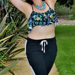 MD Ruffle Blk bright floral swimsuit tankini top Size M Photo 5