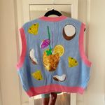 Queen of Sparkles Piña Colada Queen Sequin Knit Sweater Vest Size Small Blue Photo 3