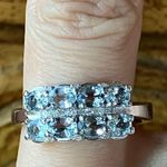 Natural Aquamarine White Diamond Sterling Silver Ring Size 7.75 Photo 0