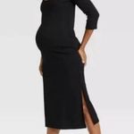 The Nines By Hatch Maternity Black Ribbed Slit Midi Dress Size undefined Photo 0
