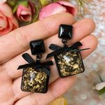 Gold Black Marble With Bows Earrings Photo 0