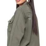American Bazi Women's Distressed Denim Olive Ripped Outerwear Denim Jacket Med Photo 3