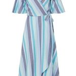 B Collection by Bobeau Orna Wrap Dress Blue Striped Midi Sleeveless M Size M Photo 1