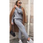 ZARA Wide Leg Ribbed Knit Thick Sweat Pants in Gray Winter Lounge Size Medium Photo 9