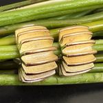 Givenchy Vintage  Silver & Gold-tone Ribbed Radiator Half Hoop Clip-On Earrings Photo 1