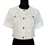 Cache  White Cotton Blend Front Button Short Jacket Top Lined Side Tab NWT $118 Photo 0
