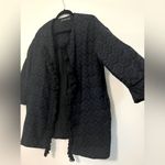 ZARA Woman Navy Blue Embroidered Open Front Jacket with Tassels - Size Medium Photo 2