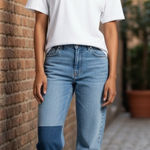 Reformation Cynthia Patch High Rise Straight Button Fly denim jeans Photo 0