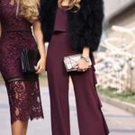 Alexis Kendall Ruffle Strapless Jumpsuit Wide Leg Plum Burgundy Boho Chic Size M Photo 3