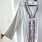 Boho Embroidered Tunic Dress OS/L Floral Plunge Neck Tunic Swim Coverup Kaftan White Size L Photo 10