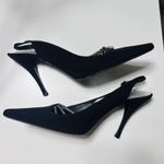 Stuart Weitzman Vintage  Black Leather Rhinestone Slingback Heels Size 8 Photo 4