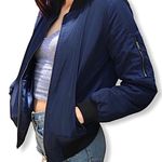 Kendall + Kylie Navy Blue Bomber Puff Zip Jacket Size Small Photo 2