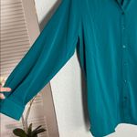Susan Graver Sussan Graver Teal Blue Green Blouse Large Button Up Shirt Tunic Office Photo 3