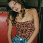 ZARA  Black Pink Green Floral Corset Crop Top Size Small Photo 0