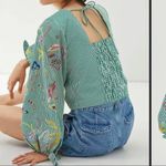 Maeve Green Stripe Floral Embroidery  by Anthropologie Long Sleeve Top Size Small Photo 9