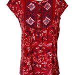 Lucky Brand Red bandana top ladies medium red print cap sleeve boho blouse Photo 0
