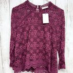 Sophie Rue Shirt Women Size Large Burgundy Lace Trim Detail Long Sleeve Blouse Photo 0