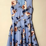 Aqua Scalloped Floral Print Skater Dress Size M Photo 0