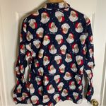 Old Navy Navy Blue Flannel Santa print novelty Pajama Set Size Medium ladies Photo 6