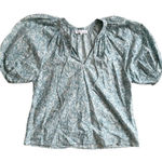 House of Harlow 1960 Blue White Martine Seafoam Print Boho Puff Sleeve White Photo 0