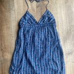 Aerie  Blue Ikat Print Halter Mini Dress Size M Boho Sheer Lined Festival Beachy Vibes Photo 0