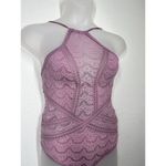 Becca  Colorplay High Neck Illusion One Piece Swimsuit Small Crochet Lace Photo 2