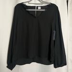Melrose and Market Black Semi Sheer Long Sleeve Lace Trim Blouse Small Photo 7