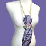 “Dainty Dapper” Elegant Purple pattern necktie Necklace with rose Photo 2