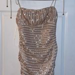 Selfie Leslie Disco Doll Tied Shoulder Sequin Mini Dress Champagne Photo 4