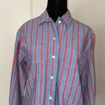 Lee VTG VERTICAL STRIPE BLUE & RED PREPPY BUTTON UP LONG SLEEVE Photo 1