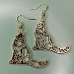 Geometric Howling Wolf Gold Tone Charm Earrings Photo 2