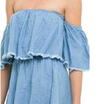 Elan  Off -Shoulder Blue Ruffle -Layer Raw Edge Off-Shoulder Mini Dress Photo 0