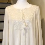 Krazy Kat Women’s Ivory Crochet Tie Front 3/4 Sleeve Blouse Sz Large NWT Photo 1