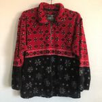 Tsunami Red/Black Snowflake 1/4 Zip Fleece Sweater. Size Medium Photo 2