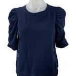 Ann Taylor LOFT Women's Blue Crewneck Short Puff Sleeve Knit Sweater Blouse Top Size M Photo 0