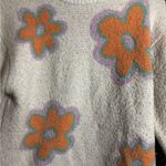 American Eagle Outfitters Cream Sweater with Orange and Purple Floral Design Photo 4