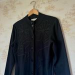 Vintage black wool floral embroidery long sleeve button sheath sweater dress Photo 1