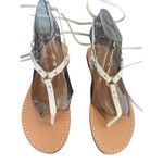 Pilcro  Anthropologie Harness Tie up White Leather Thong Sandals Size 8M Photo 4