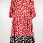 Maeve Anthropologie  Dress Red Melina Maxi Floral V Neck Long Sleeve Boho Small Photo 1