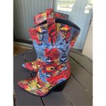Azalea Wang Midcalf Multicolor Snakeskin Print Western Boots Red/Yellow Size 6 Red Photo 7