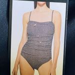 DKNY NWT Womens One Piece Swimsuit Black White Strapless Option Built In Bra XXL Photo 9