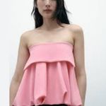 ZARA NWOT BUBBLE GUM PINK RUFFLE DETAIL STRAPLESS TUBE TOP BLOGGERS FAV Photo 1