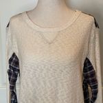 Pete Cream Front Plaid Back Slub Cotton Top M Blue Size M Photo 2