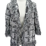 Bruno Manetti Italian Made Cardigan Black & White Fringe Open Front Boho Small Photo 0