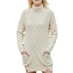 Tunic Sweater Turtleneck Cable Knit Merino Wool Pockets Cream Women Size Medium Photo 11